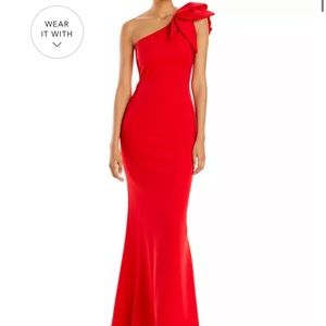 One-shoulder red scuba gown